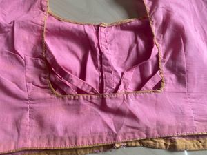 Elegant Pink Silk Saree with Gold Border