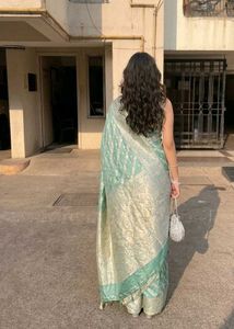 ⭐Elegant Mint Green Saree with Silver Border