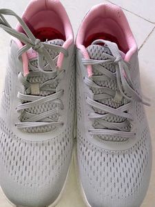 Gray Running Shoes with Pink Accents