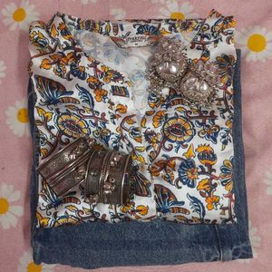 Traditional Boho-floral print long-sleeved sh