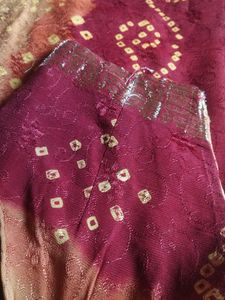 Maroon And Orange Bandhani Saree
