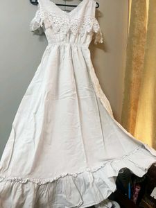 White Cold Shoulder Lace Maxi Dress