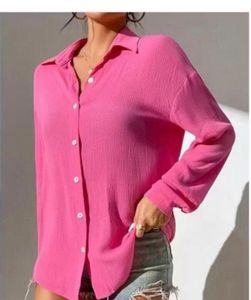 Bright Pink Textured Button-Up Shirt