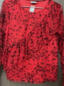 Red Leopard Print Ruffle Top