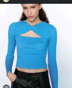 Zara Ribbed Blue Top