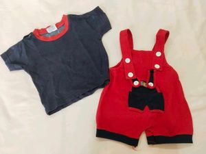 Red Blue Dungaree For Baby Boy