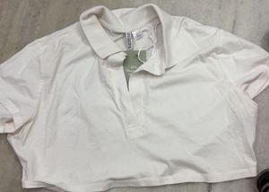 H&M White Cropped Polo Shirt