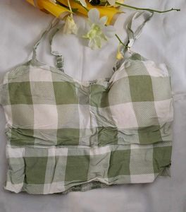 Green Gingham Crop Top