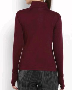 Maroon Mock Neck Thumbhole Top