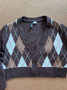 Brown Argyle V-Neck Cardigan