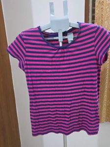 Striped Pink T-Shirt and Red crop top combo