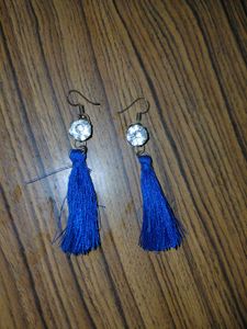 Blue Tassel Dangle Earrings