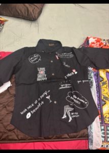 Black Graphic Print Button-Down Shirt