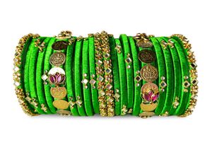 Vibrant Green Silk Thread Bangles Set