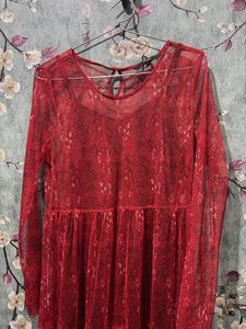 Chic Red Lace Tiered Dress