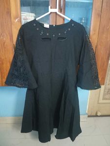 Elegant Black Lace Sleeve Dress XXL