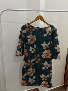 Teal Green Floral Print Shift Dress