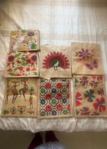 Set of Jute Pouches with Unique Prints