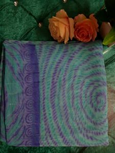 🌈Beautiful BluePurple Printed Saree With Blouse🌈