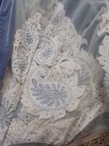 Elegant Blue &amp; White Embroidered Saree
