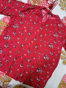 Red Floral Print Tunic Top