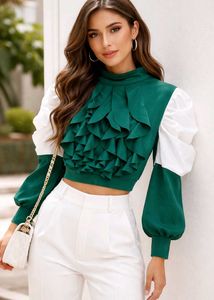 Emerald Green Ruffle Top with Puff Sleeves