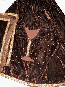 Elegant Brown Velvet Lehenga Choli Set