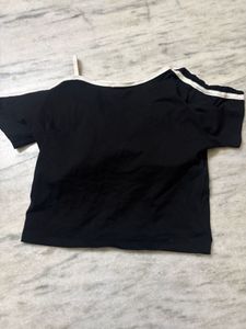 Black One-Shoulder Crop Top with "83"