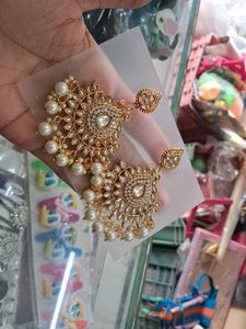 Elegant Pearl &amp; Kundan Dangler Earrings