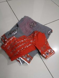 Elegant Grey Embellished Saree