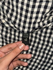 Black &amp; White Gingham Cold Shoulder Top