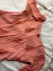 Pink Kurta with Red Block Print