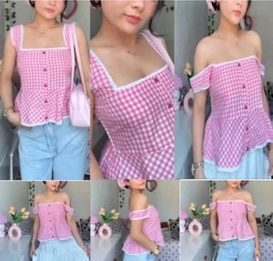 Pink Gingham Peplum Top