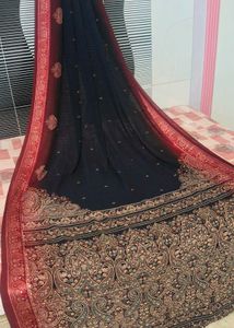 Elegant Black & Red Saree