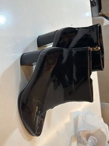 Glossy Black Block Heel Ankle Boots