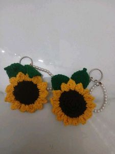 2 Sunflower Crochet Keychain
