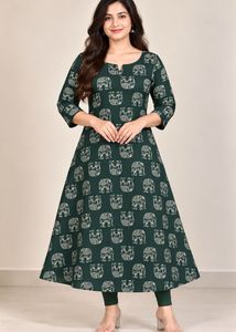 Green Elephant Print Kurta