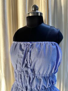Blue Gingham Smocked Bandeau Top &amp; Skirt Set