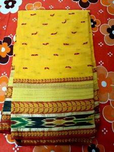 Vibrant Yellow Saree with Red Motifs