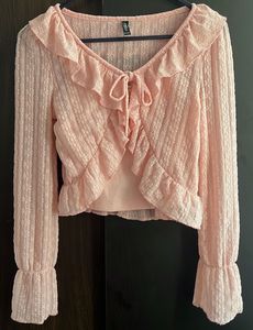 Sheer Lace Ruffle Tie-Front Top