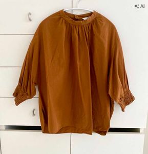Uniqlo Brown Gathered Neck Top