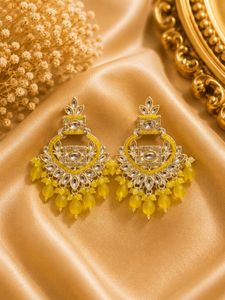 Yellow Kundan Jhumka Earrings