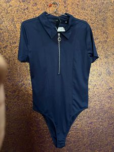 Navy Blue Zipped Collar Top