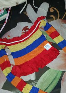 Rainbow Striped Off-Shoulder Top