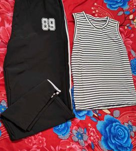 Striped Tank Top &amp; Black Track Pants Set