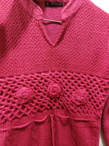 Pink Color Woolen Long Sweater