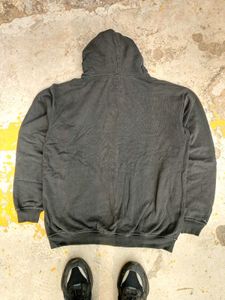 Over Size Black Graphic Zip-Up Hoodie