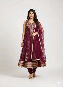 Elegant Maroon Anarkali Kurta Set