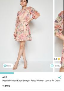 AND Peach Printed Knee Length Women Loose Fit