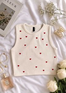 white embroidered Heart tank top